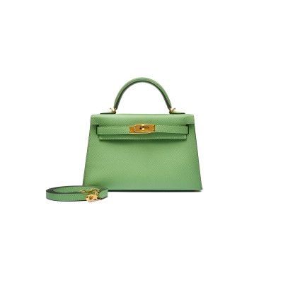 HERMÈS VERT CRIQUET EPSOM MINI KELLY II GOLD HARDWARE (19*12*5.5cm)